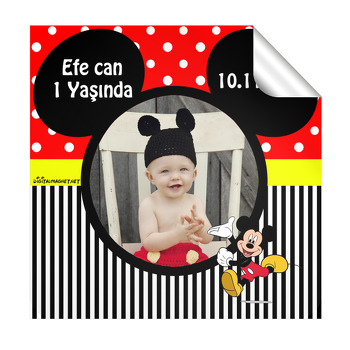 Mickey Mouse Temalı  Kare Etiket