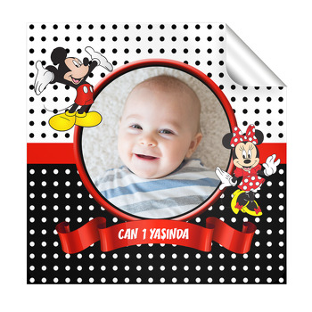 Mickey Mouse Temalı Resimli Kare Etiket