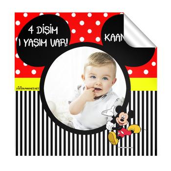 Mickey Temalı  Kare Etiket