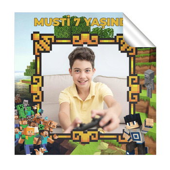 Minecraft Dünyası Temalı Kare Parti Etiket