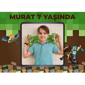 Minecraft Pixel Fon Temalı Doğum Günü Amerikan Servis