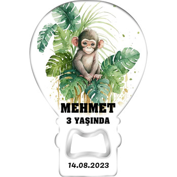 Minik Şempanze Suluboya Efekt Temalı Balon Ahşap Magnet 