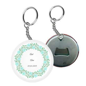 Minik Turkuaz Çiçek Temalı Söz Nişan Nikah Arkası Açacak Anahtarlık