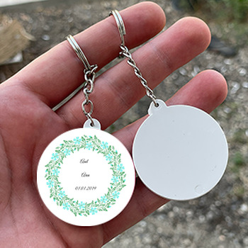 Minik Turkuaz Çiçek Temalı Söz Nişan Nikah Daire Plastik Anahtarlık