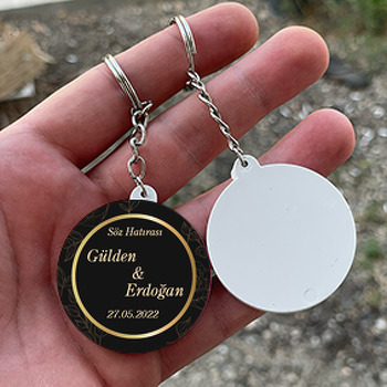 Minimal Gold Dallar ile Daire Çerçeve Temalı Daire Plastik Anahtarlık