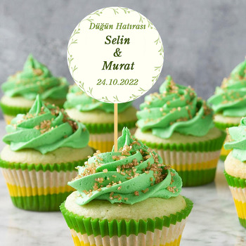 Minimal Yeşil Dallar ile Krem Fon Temalı Parti Kürdan Süs