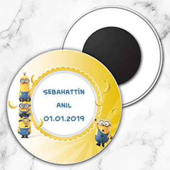Minion 2  Temalı Daire Plastik Magnet
