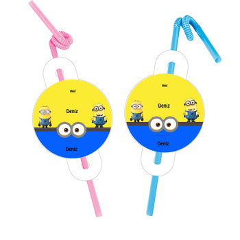 Minion Temalı Pipet ve Kartı Etiket