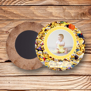 Minionlar Temalı Resimli Ahşap Daire Magnet