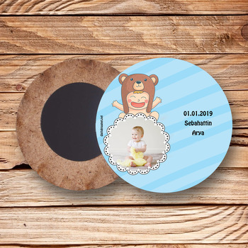 Miniş Ayı Temalı Bebek Ahşap Daire Magnet