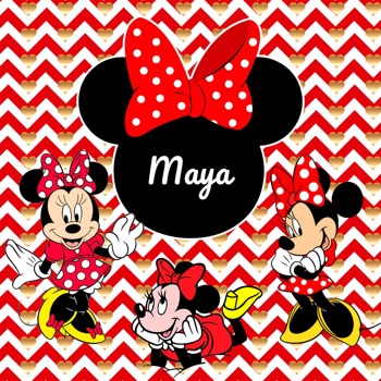 Minnie Mouse ile Zigzag Kırmızı Fon Temalı Kare Parti Afiş