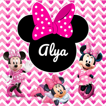 Minnie Mouse ile Zigzag Pembe Fon Temalı Kare Doğum Günü Parti Afiş