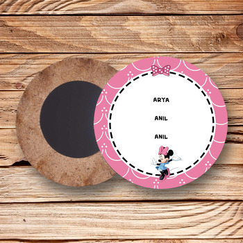 Minnie Mouse Temalı Ahşap Daire Magnet
