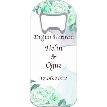 Mint Yeşil Gül Aranjmanı Temalı Uzun Magnet Açacak