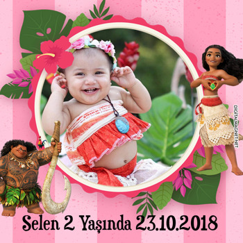 Moana Pink  Temalı Doğum Günü   Kare Parti Afiş