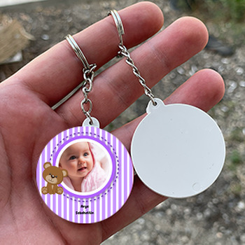 Mor Ayıcık Temalı Doğum Günü Daire Plastik Anahtarlık