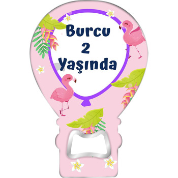 Mor Balon Çerçeve ile Flamingo Temalı Balon Ahşap Magnet 