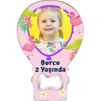 Mor Balon Çerçeve ile Flamingo Temalı Balon Ahşap Magnet 