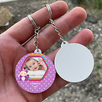 Mor Bebek Temalı Hoşgeldin Bebek Daire Plastik Anahtarlık