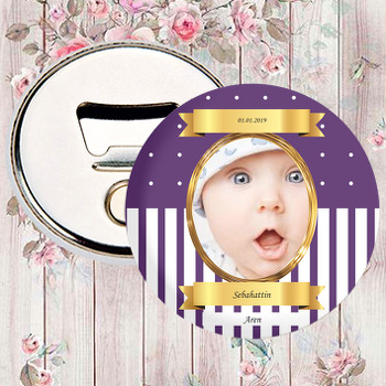 Mor Beyaz Gold Çerçeveli Temalı Fotoğraflı Magnet Açacak