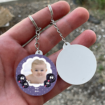 Mor Böğürtlen Temalı Resimli Daire Plastik Anahtarlık