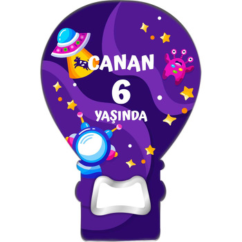 Mor Canavar ile Uzay Gemisi Temalı Balon Ahşap Magnet 