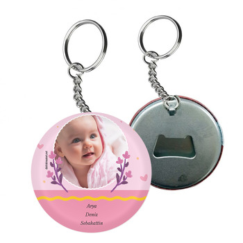 Mor Çiçek Dalı Temalı Bebek Arkası Açacak Anahtarlık