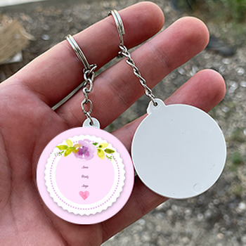 Mor Çiçek Salkımı Çerçeve Temalı Hoşgeldin Bebek Daire Plastik Anahtarlık