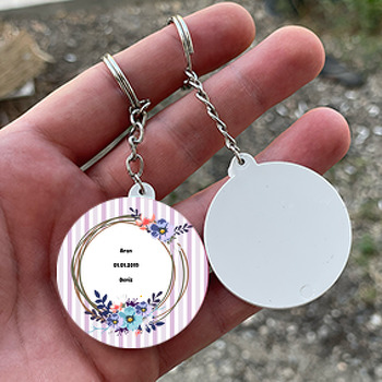 Mor çiçek Temalı Hoşgeldin Bebek Daire Plastik Anahtarlık