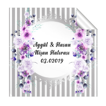 Mor Çiçek Temalı Kare Etiket