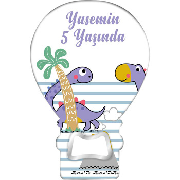 Mor Dinazorlar Temalı Balon Ahşap Magnet 