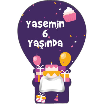 Mor Fonda Konfeti ile Balonlar Temalı Balon Ahşap Magnet 