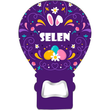 Mor Fonda Paskalya Desen Temalı Balon Ahşap Magnet 