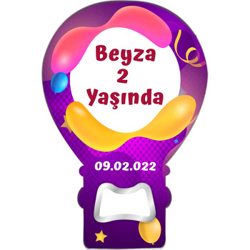 Mor Fonda Sarı Pembe Desen Temalı Balon Ahşap Magnet 