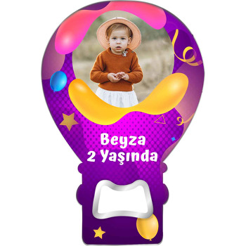 Mor Fonda Sarı Pembe Desen Temalı Balon Ahşap Magnet 