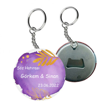 Mor Fonda Simli Gold Yapraklar Temalı Arkası Açacak Anahtarlık