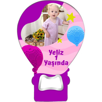 Mor ile Mavi Desenli Balon Temalı Balon Ahşap Magnet 