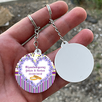 Mor Kalp Çerçeve Temalı Daire Plastik Anahtarlık