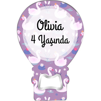 Mor Kuğu Desen Temalı Balon Ahşap Magnet 