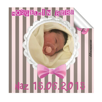 Mor Kurdelalı Hoşgeldin Bebek  Kare Etiket