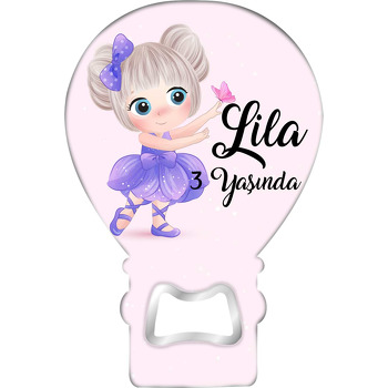 Mor Kurdele ile Elbiseli Kız Temalı Balon Ahşap Magnet 