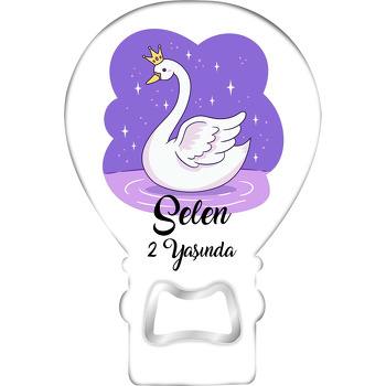 Mor Lila Fonda Kuğu Temalı Balon Ahşap Magnet 