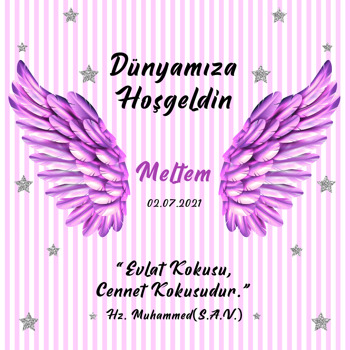 Mor Melek Kanadı Temalı Kare Doğum Günü Parti Afiş