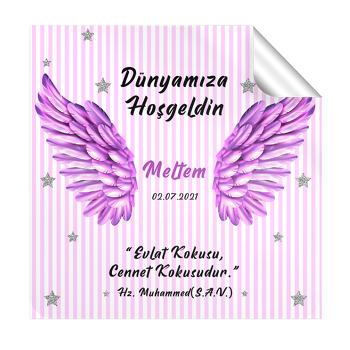Mor Melek Kanadı Temalı Kare Parti Etiket