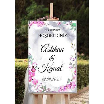 Mor Orkide Temalı Söz Nişan Nikah Dekota Karşılama Panosu