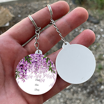 Mor Salkım Temalı Söz Nişan Nikah Daire Plastik Anahtarlık