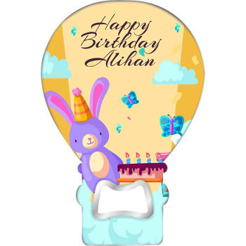 Mor Tavşan ile Pasta Temalı Balon Ahşap Magnet 