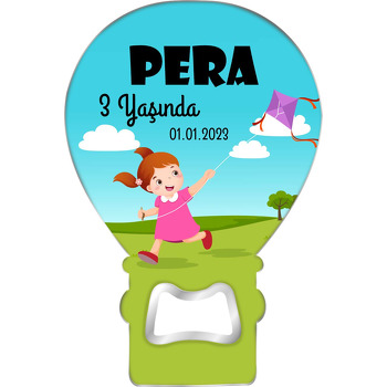 Mor Uçurtmalı Kız Kırlarda Temalı Balon Ahşap Magnet 