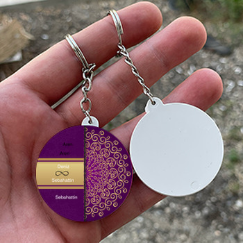 Mor ve Gold Temalı Söz Nişan Nikah Daire Plastik Anahtarlık