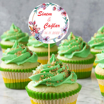 Mor ve Kırmızı Çiçek Çerçeve Temalı Parti Kürdan Süs